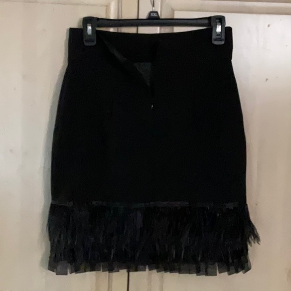 PANIZ Skirt Black Fringed Feather Hem Size 6 Y2K - Picture 2 of 6
